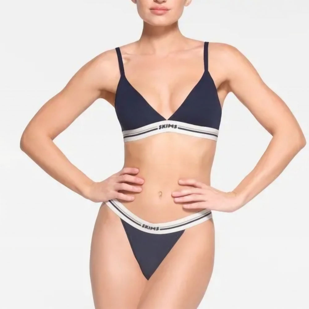 SKIMS Fits Everybody Navy/ White Bralette with Logo